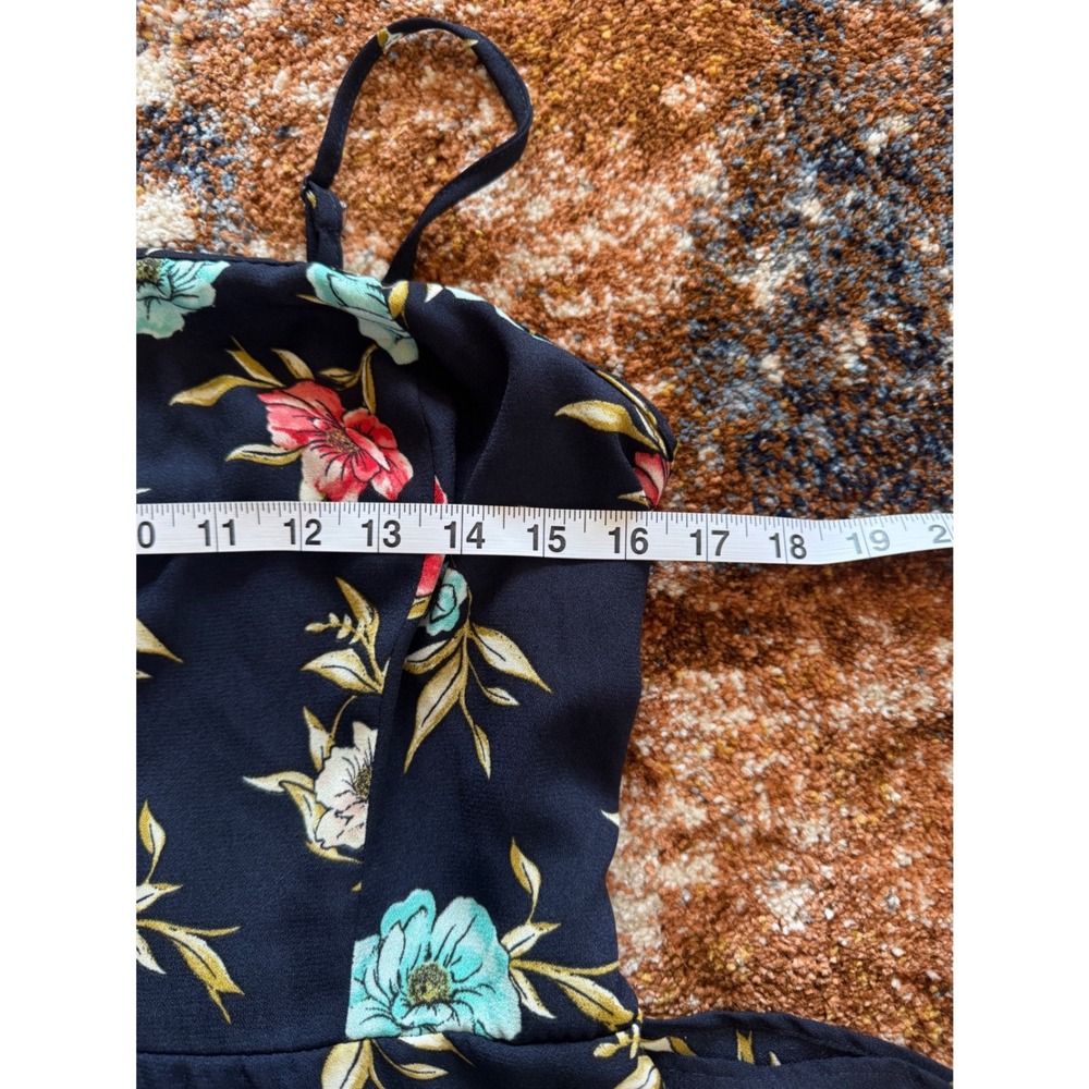 Xhilaration Navy Blue Floral Ruffle Mini Dress Smocked‎ Back Medium - Picture 6 of 8
